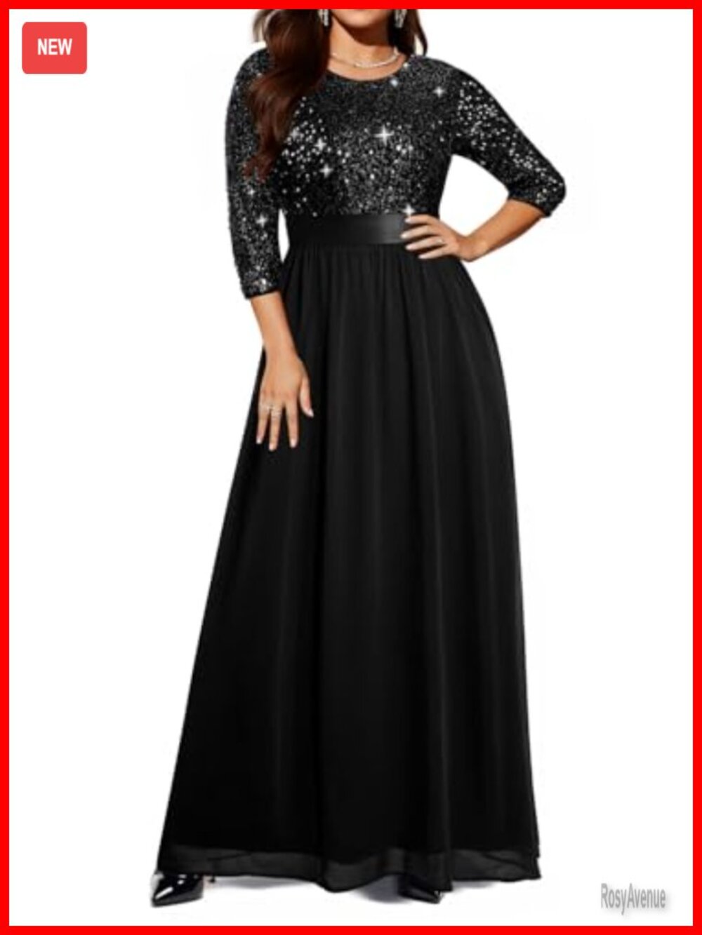 Plus Size Formal Sequin A-Line Maxi Dress Wedding Guest Evening Gown